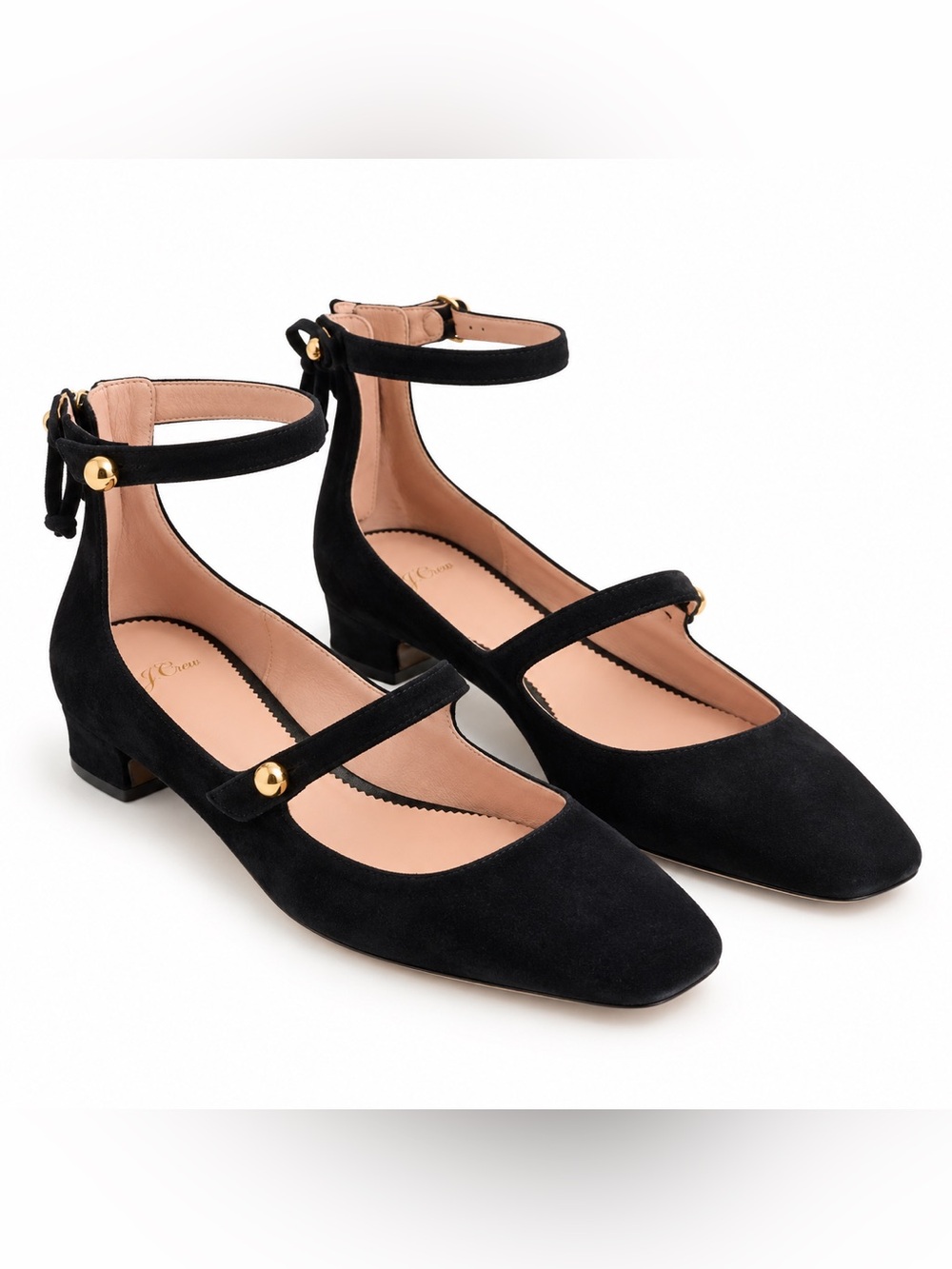 J. Crew “Poppy” Black Suede Double-Ankle Strap Mary Jane Flats